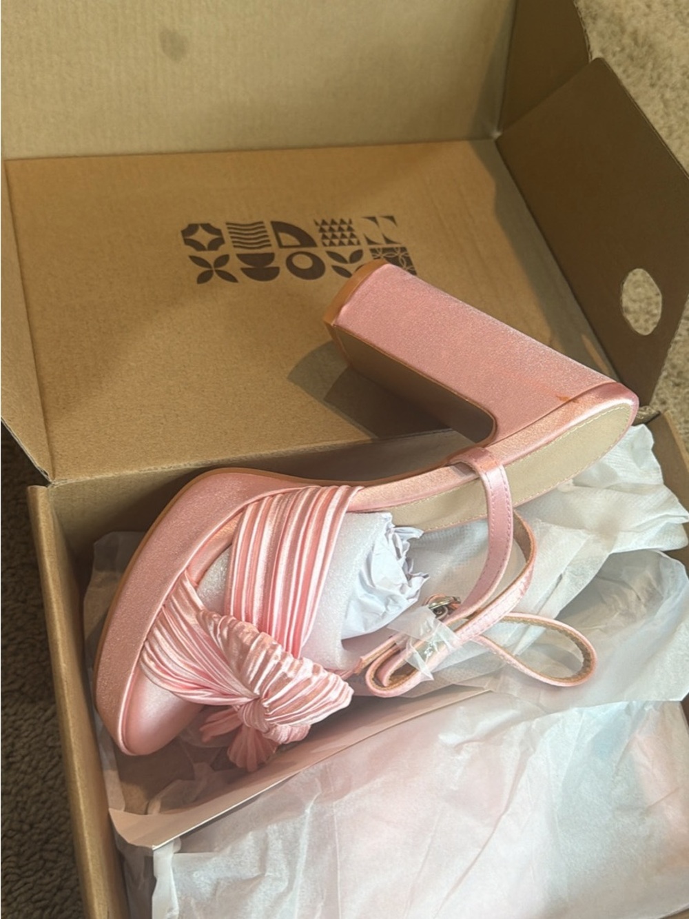 Pink Satin Block Heel Sandals with Bow Accent
